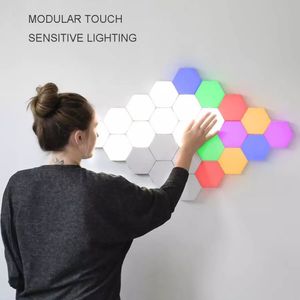 Lámpara cuántica colorida, lámparas Led hexagonales, luz nocturna sensible al tacto Modular, hexágonos magnéticos, decoración creativa, lámpara de pared