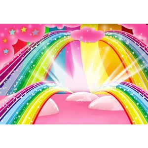 Fondo colorido del arco iris fotografía impresa estrellas nubes rosadas princesa bebé niña fiesta de cumpleaños fondo para fotomatón temático