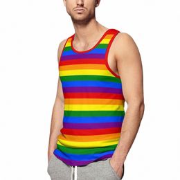 Bandera colorida del arco iris Camiseta sin mangas Orgullo gay LGBT Patrón moderno Gimnasio Verano Tops ajustados Impresión completa Camisas de manga para hombre J6EB #