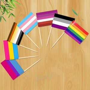 Kleurrijke regenboogvlag tandenstoker lesbische gay pride lgbt vlaggen tandenstokers 100 pc's/set banner eco -vriendelijk hout fruit prik sticks bh7243 tqq