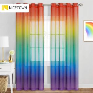 Coloré Rainbow Gradient Sheer Rideau pour Salon Décoration De Fête De Mariage Organza Country Style Tende Gothique Home Decor 210913