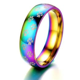 Anillo de dedo con estampado de pata pequeña de arcoíris colorido para pareja, promesa de compromiso, anillos de boda para amantes de 6mm, joyería Gay lésbica 238b