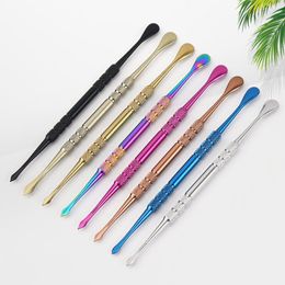 Kleurrijke Regenboog SS Wax Dab Lepel Accessoires Dubbelkoppige 120mm Pijp Bong Tabak Schone Vaporizer Droog Kruid Dabber Nagelconcentraat Daber Banger Tools