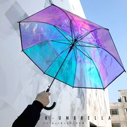 Parapluie arc-en-ciel coloré changage transparent chantant à manche long manche de pluie
