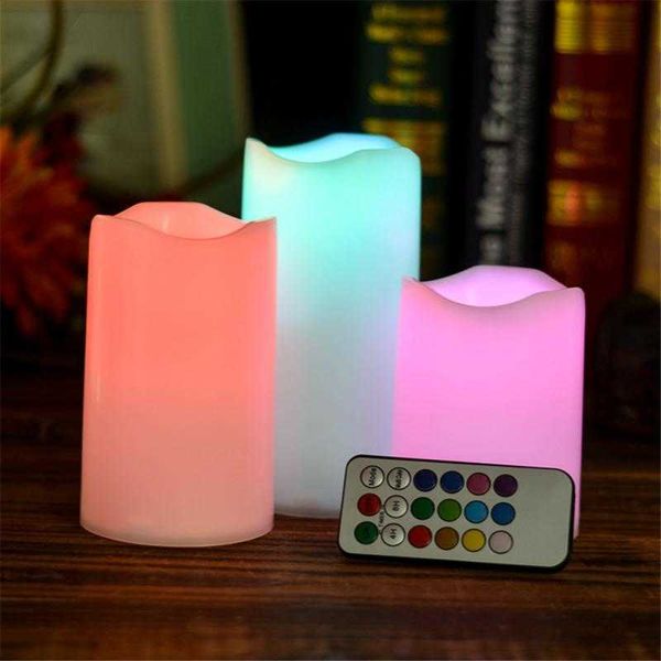 Coloré télécommande bougie lumière 3 pcs ensemble LED minuterie électronique bougie lumière veilleuse sans flamme scintillement électrique LED 210702