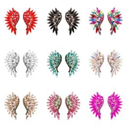 Boucles d'oreilles en strass colorées, ailes symétriques pour femmes, accessoires de mariage, bijoux de déclaration tendance