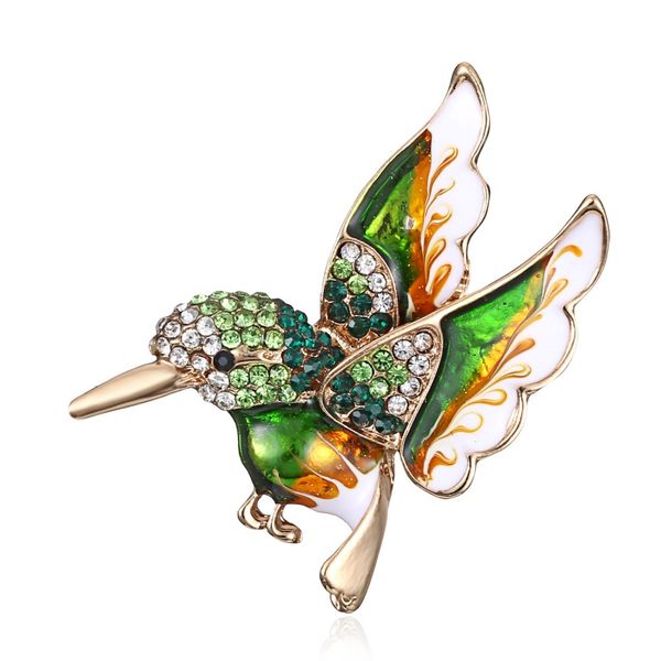 Colorido dhinestone esmalte colibrí broche de diseñador para mujeres lindas pájaros voladores pasillos animales bufanda de bufanda