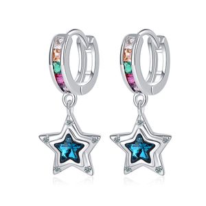 Pendientes colgantes de estrellas de pentagrama con diamantes de imitación coloridos para mujer, aretes con hebilla de abalorios geniales, joyería de moda coreana