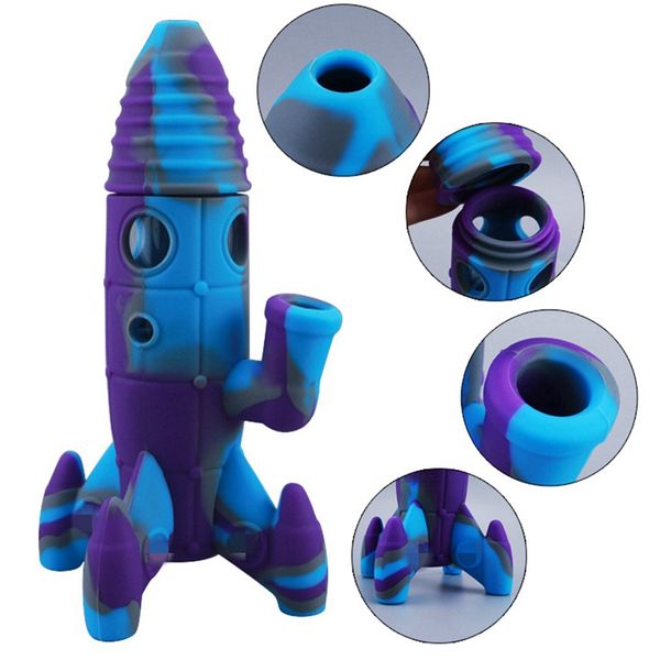 Fusées colorées Forme Silicone Bong Pipes Kit Tabac Sec Verre Filtre Bol Cuillère Handpipes Portable Amovible Facile À Nettoyer Narguilé Fumer Porte-Cigarette Tube DHL