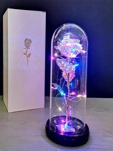 Kleurrijke rozen kunstbloem led-lamp glazen deksel roos decoratie Valentijnsdag geschenk 240314