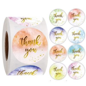 Colorful round "thank you" sticker seal label paper roll packaging decoration handmade thank you sticker RRD60
