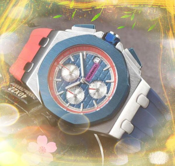 Banda de goma colorida Relojes para hombre Uno Dos Tres Ojos Reloj de diseño Movimiento de cuarzo automático Hora impermeable Fecha automática Regalos masculinos al por mayor Reloj de pulsera