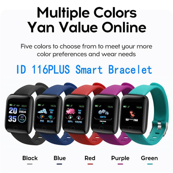 Écran coloré 116Plus Bracelet de bande intelligente Tracker de remise en forme podomètre fréquence cardiaque moniteur de santé de pression artérielle 116 Plus Smart Wristband