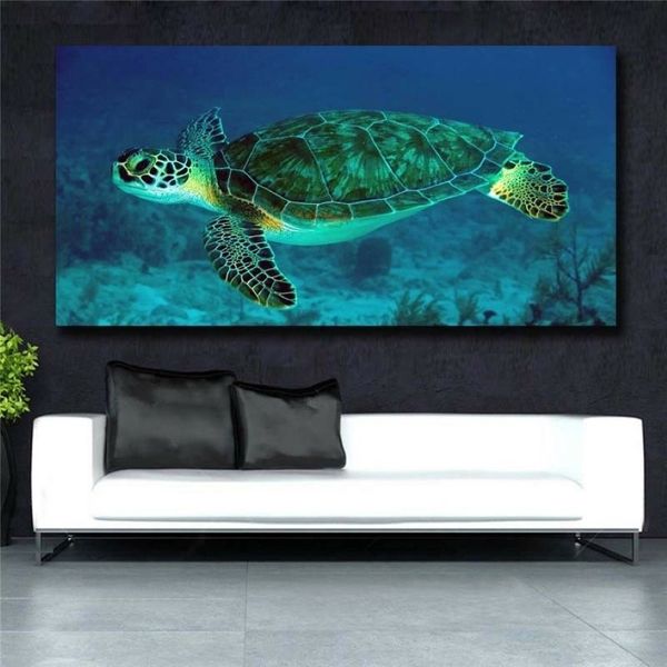 Cuadros coloridos de tortugas marinas, pintura en lienzo, carteles e impresiones de animales, arte de pared para sala de estar, decoración moderna del hogar 845415641217H