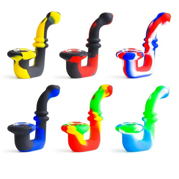 Pipe à main de tabac en silicone Sherlock coloré avec bol de filtre à trou poreux en verre Pipes à main de cigarette portables Bongs Dab Rig Accessoires pour fumer