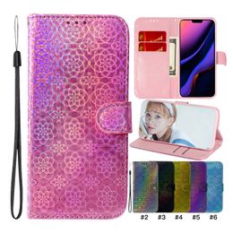 Estuches para teléfono tipo billetera para iPhone 14 13 12 11 Pro Max XR XS X 7 8 Plus - Colorido brillante PU Cuero Ranuras para tarjetas duales Flip Kickstand Funda