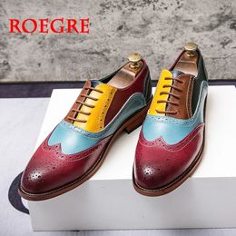 Chaussures colorées mode Lace Man Business Up Robe Casual Cuir Oxfords Chaussures Flat Leisure Wedding Party Shoe Men Big Taille 231122 213