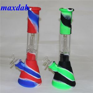 Colorido vaso de silicona Bong Hookah Dab Rigs Tubería de agua Bongs Plataforma petrolera irrompible con silicona Down-Stem Tazón de vidrio de 14 mm