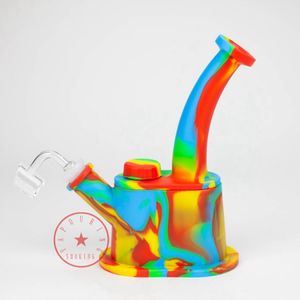 Coloré Silicone Bong Fond Plat Narguilé Shisha Fumer Pipe À Eau Bubbler Tuyaux Filtre Herbe Tabac Huile Rigs Bol Portable Amovible Conception Clous Cuillère De Paille