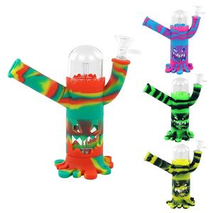 Coloré Silicone Bong Pipes Kit Bubbler Arbre Monstre Forme Herbe Tabac Verre Entonnoir Bol Cuillère Pipe À Eau Portable Ongles Pointe Paille Narguilé Fumer Porte-Cigarette