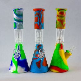 Coloré Silicone Bong Tuyaux Kit Guêpe Nid Bécher Narguilé Pipe À Eau Bubbler Verre Filtre Poignée Bol Portable Herbe Tabac Porte-Cigarette Fumer Pipes À Main DHL