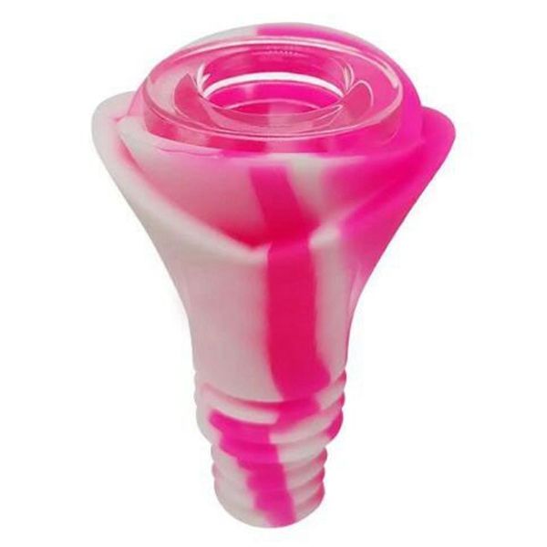 Colorido silicona bubbler fumar estilo rosa 14 mm 18 mmm macho doble articulación seca hierba seca filtro de vidrio tazón plataforma de aceite de agua tupipe bong downstem cigarrillo