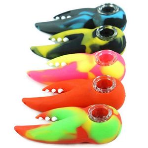 Pinces à crabe en silicone colorées Tuyaux de style griffe Tabac à herbes Plates-formes pétrolières Trou poreux en verre Bol de filtre Pipes à main portables Fumer Porte-cigarette Tube En gros