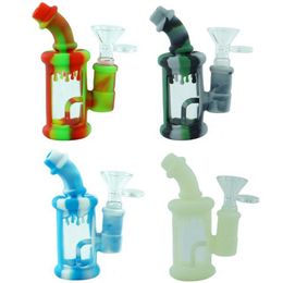 Coloré Silicone Mini Théière Style Verre Filtre Tuyaux Kit Herbe Sèche Tabac Poignée Bol Pipe À Eau Narguilé Shisha Fumer Cigarette Bong Titulaire Pipes À Main DHL