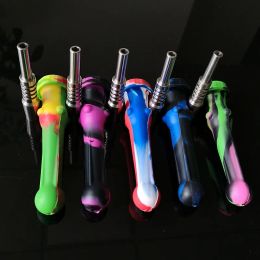 Kleurrijke siliconen Nector Collector Kit Siliconen pijp Mini NC Set met 14 mm Titanium Nail Dab Container Bird Oil Dab Straw Rig 12 LL