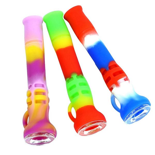 Tuyaux en silicone colorés Filtre à tabac aux herbes sèches Bol en verre Porte-clés de poche portable Mini pipes à main Style de lampe de poche Tube porte-cigarette