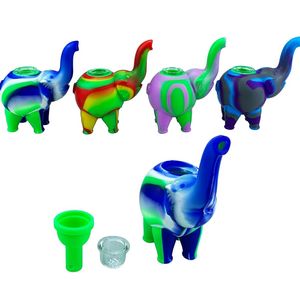 Tuyaux en silicone colorés Style éléphant Bubbler Filtre Portable Herbe sèche Tabac Bol multitrous Porte-cigarette Narguilé Pipe à eau Bong Tube à fumer