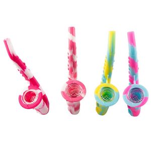 Tuyaux en silicone colorés Style d'instrument Portable Facile à nettoyer Verre Nineholes Filtre Écran Cuillère Bol Herbe Tabac Couverture Porte-cigarette Tube à fumer à la main DHL