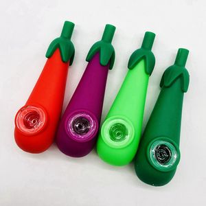 Tuyaux en silicone colorés Style aubergine végétale Verre Nineholes Filtre à trou unique Bol Herbe sèche Tabac Porte-cigarette Narguilé Pipe à eau Bong Tube à fumer DHL