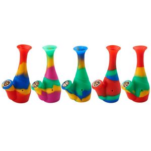 Tuyaux de barboteur amovibles portables en silicone coloré Filtre à tabac à herbes sèches Bol en métal Style de vase innovant Bong Narguilé Pipe à eau Porte-cigarette