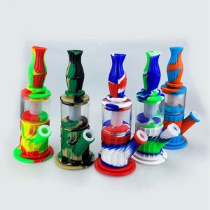 Coloré Silicone Portable Amovible Verre Filtre Tuyaux Kit Herbe Tabac Poignée Bol Pipe À Eau Narguilé Shisha Ongles Pointe Paille Fumer Cigarette Bong Titulaire