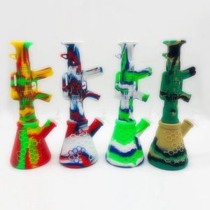 Coloré Silicone RifleGun Style Bong Pipes Kit Bubbler Herbe Sèche Tabac Verre Entonnoir Bol Pipe À Eau Portable Amovible Narguilé Fumer Porte-Cigarette Tube