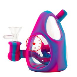 Protection de la peau en silicone coloré Tuyaux en verre épais Dino Egg Style Filtre à tabac à herbes Bol mâle Pipe à eau Bong Porte-cigarette Tube Narguilé Bubbler Fumer