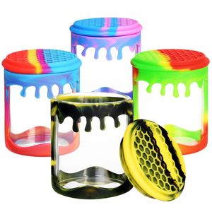 Coloré Silicone Peau Manches Portable Herbe Sèche Tabac Fumer Épais Verre Réservoir Titulaire De Stockage Cachette Conteneur Scellé Pots De Cigarettes Bouteille DHL