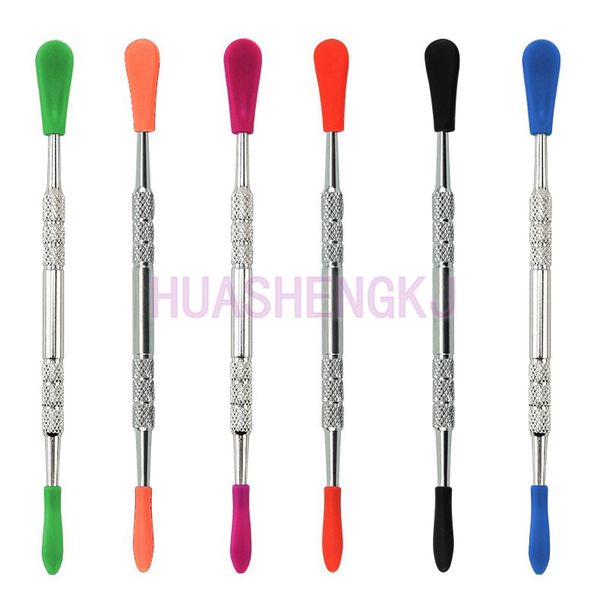 Manchon en silicone coloré fumer en acier inoxydable narguilé plates-formes pétrolières bâton de paille tige cuillère Dabber Bong herbe tabac pelle support de nettoyage de cigarette crochet Poker DHL