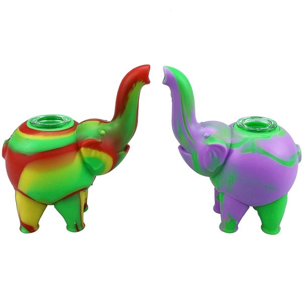 Coloré Silicone Petit Éléphant Style Pipes Portable Herbe Tabac Huile Rigs Verre Poreux Trou Filtre Bol Pipes Fumer Porte-Cigarette Tube En Gros DHL