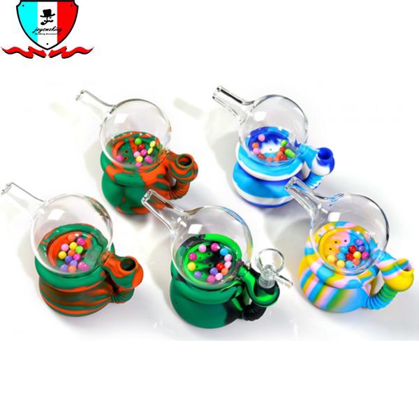 Accesorios coloridos para fumar pipa de agua de silicona con recipiente de vidrio Cubierta de vidrio Tubos de silicona para Dab Rigs Glass Bong