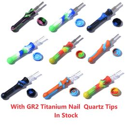 Kleurrijke roken siliconen handpijp nectar collector kit met 14 mm titanium nagel kwarts tips tabak pijpen accessoires bongs bongs