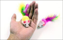 Juguetes de ratón falso de lana suave y colorido para gato, pluma, juego divertido, mascota, perro, animales pequeños, juguete de plumas, gatito 3428276