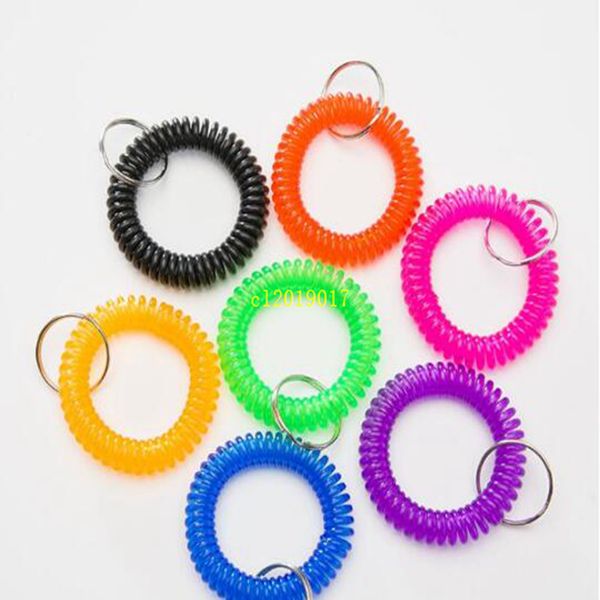 Coloré Printemps Spirale Poignet Bobine Flexible Spirale Bobine Bracelet Poignet Porte-clés Chaîne Porte-clés pour Gym Piscine