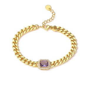 Bracelet à breloques en zircon carré coloré Bracelets de chaîne à maillons cubains plaqués or pour cadeau