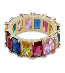Kleurrijke vierkante zirkoonringen mannen dames hiphop koper brede ring met zijsteen geometrische glanzende vergulde sieradenaccessoires9297983
