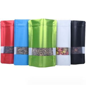 Colorido Stand Up Mylar Bolsas de embalaje Papel de aluminio Ventana transparente Cremallera Bolsa de plástico al por menor para galletas Alimentos para mascotas Azúcar Granos de frutas Paquete de almacenamiento de semillas de maní