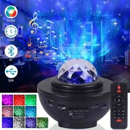 Kleurrijke Starry Projector Light Sky Galaxy Bluetooth USB Voice Control Muziekspeler Star Led Night Romantic Projection Lamp 210408
