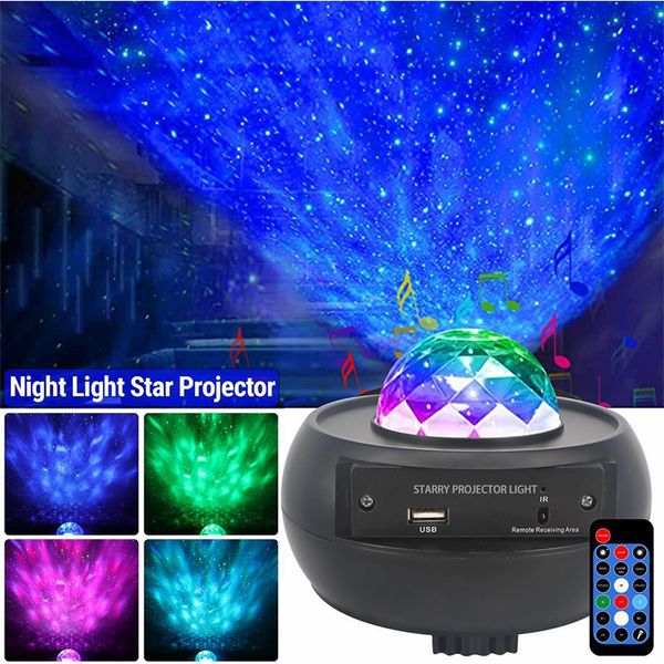Projecteur de ciel étoilé coloré, lampe Laser, veilleuse, vague d'océan, lumière d'ambiance avec haut-parleur de musique Bluetooth, décoration de cadeaux