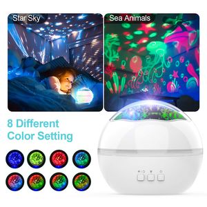 Kleurrijke Stars Starry Projector Light Undersea World LED Nachtlampje 8 kleuren Roterende projector Nachtlamp USB voor kinderen kamer